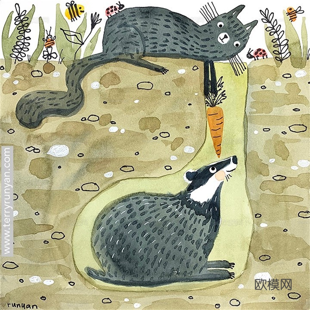 可爱动物手绘创意童趣插画猫咪动物插画治愈系插画可爱儿童插画下载