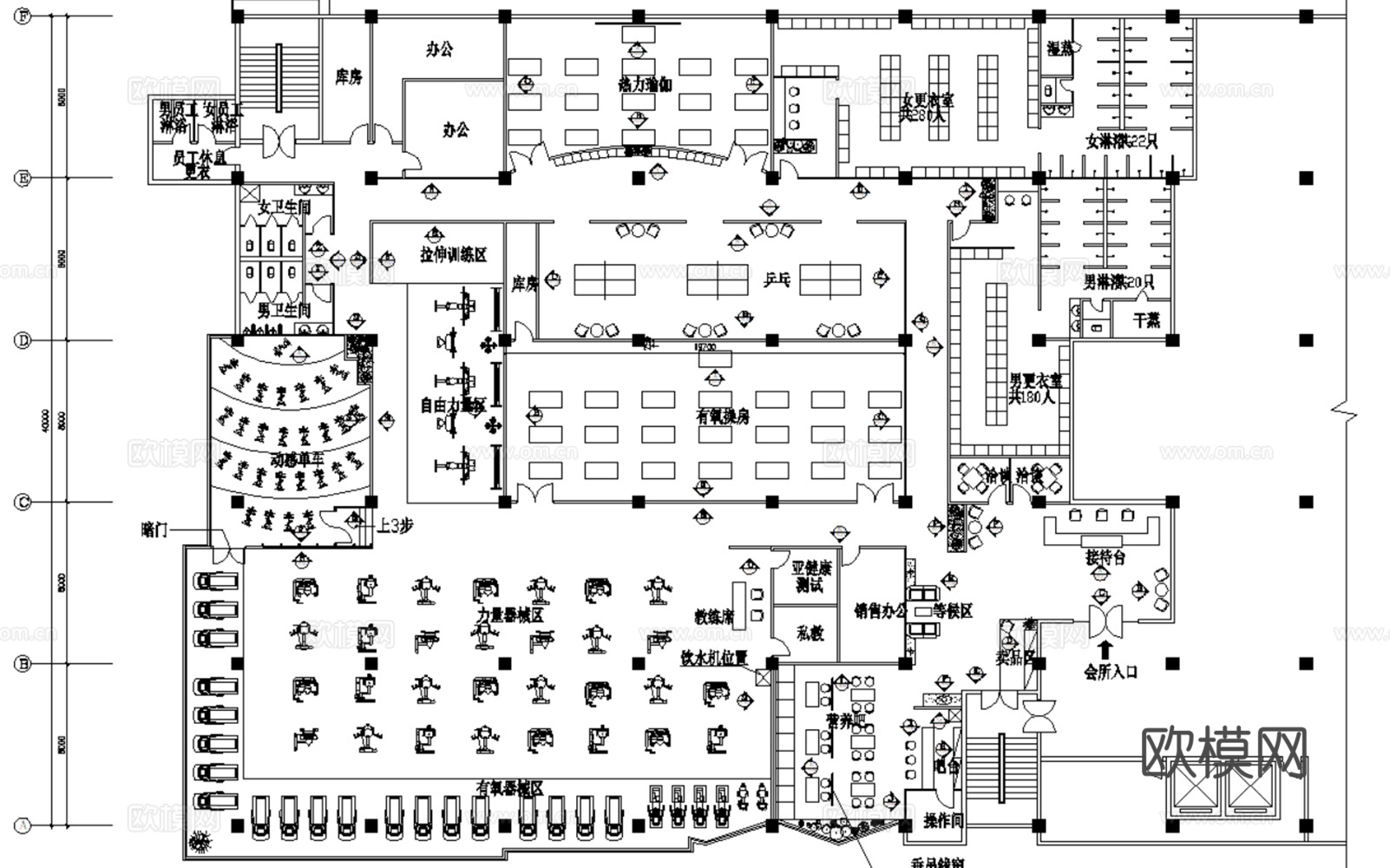 15套运动场馆健身房健身俱乐部CAD施工图效果图实景图cad施工图