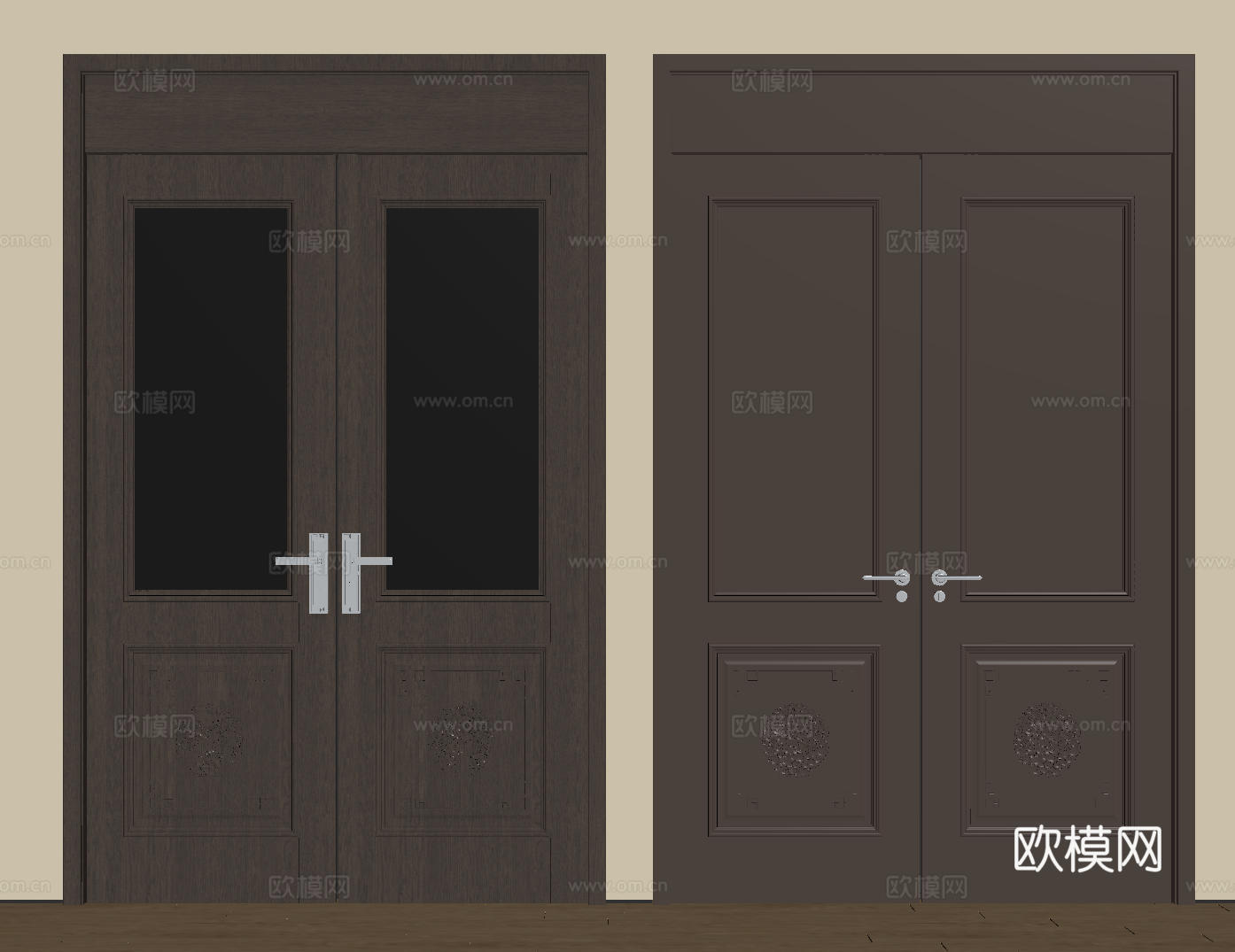 新中式侘寂双开门 中古平开门 入户门 防盗门 通顶对开门 别su模型