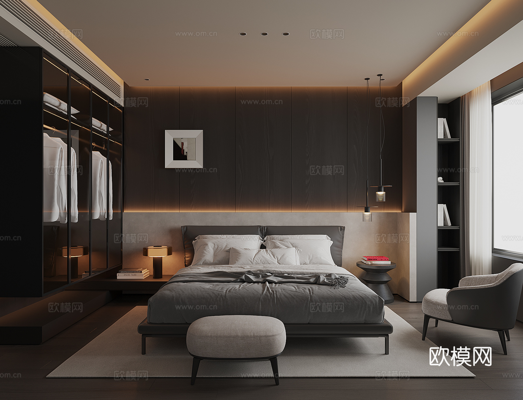 现代家居卧室su模型