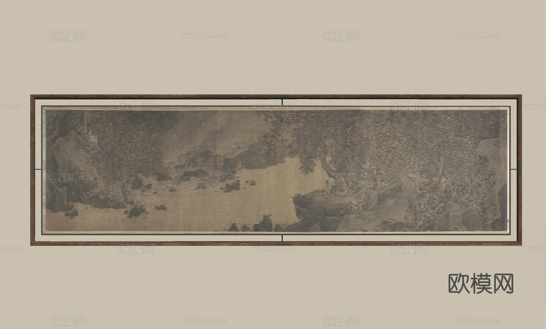 新中式禅意装饰画 宋式挂画 侘寂风挂画 中古风卷轴画 山水字su模型