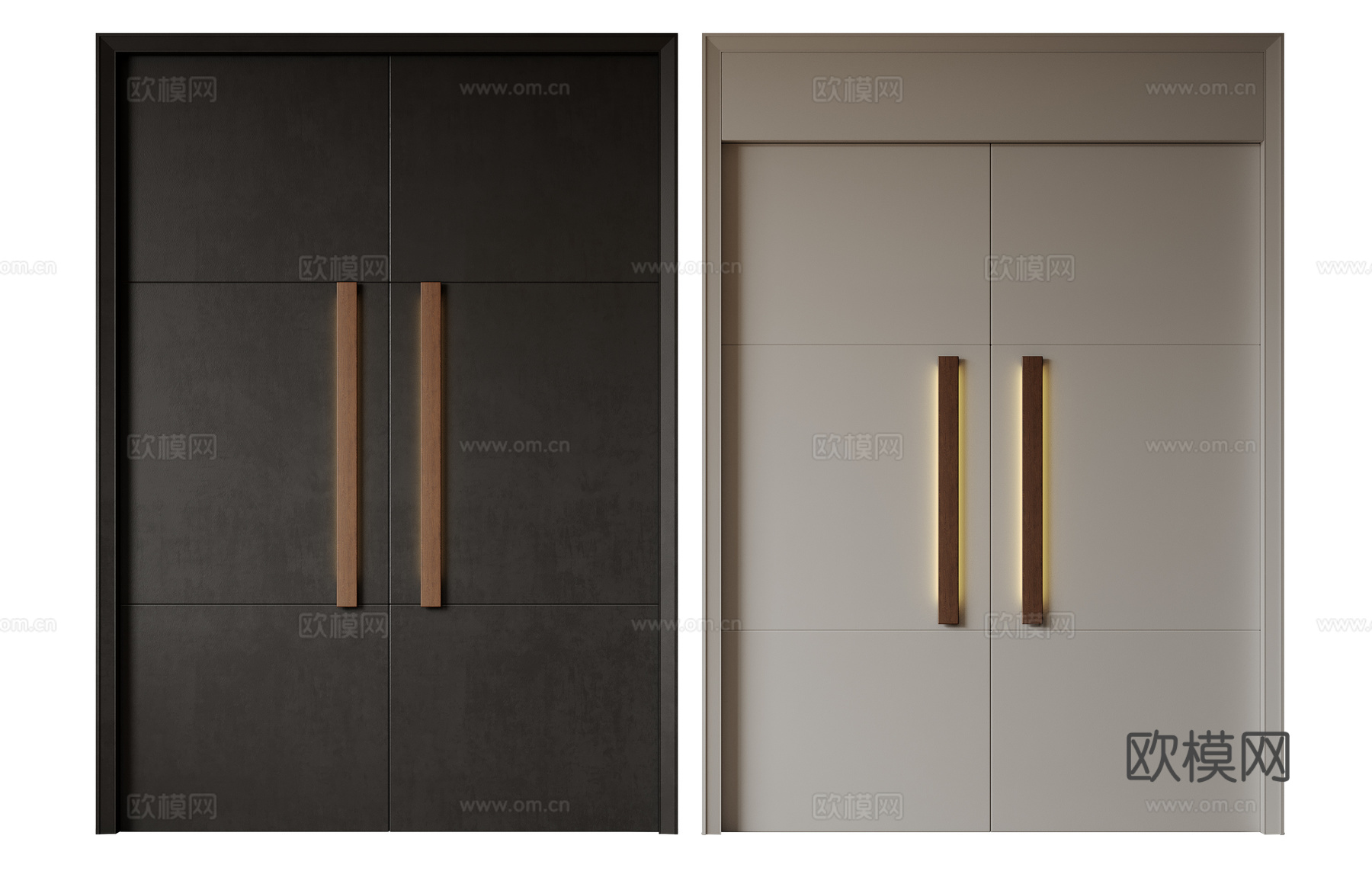 现代极简双开门 中古平开门 入户门 防盗门 通顶对开门 别墅su模型