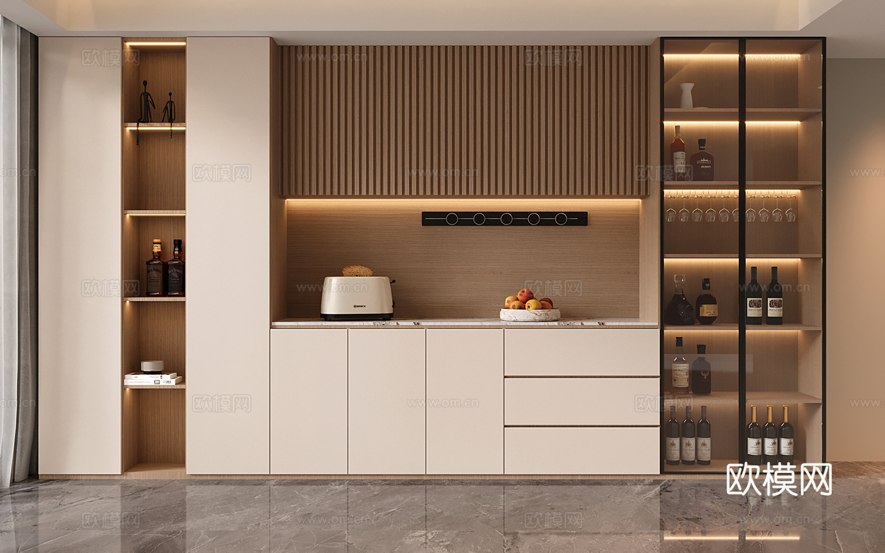 现代定制酒柜 满墙酒柜su模型