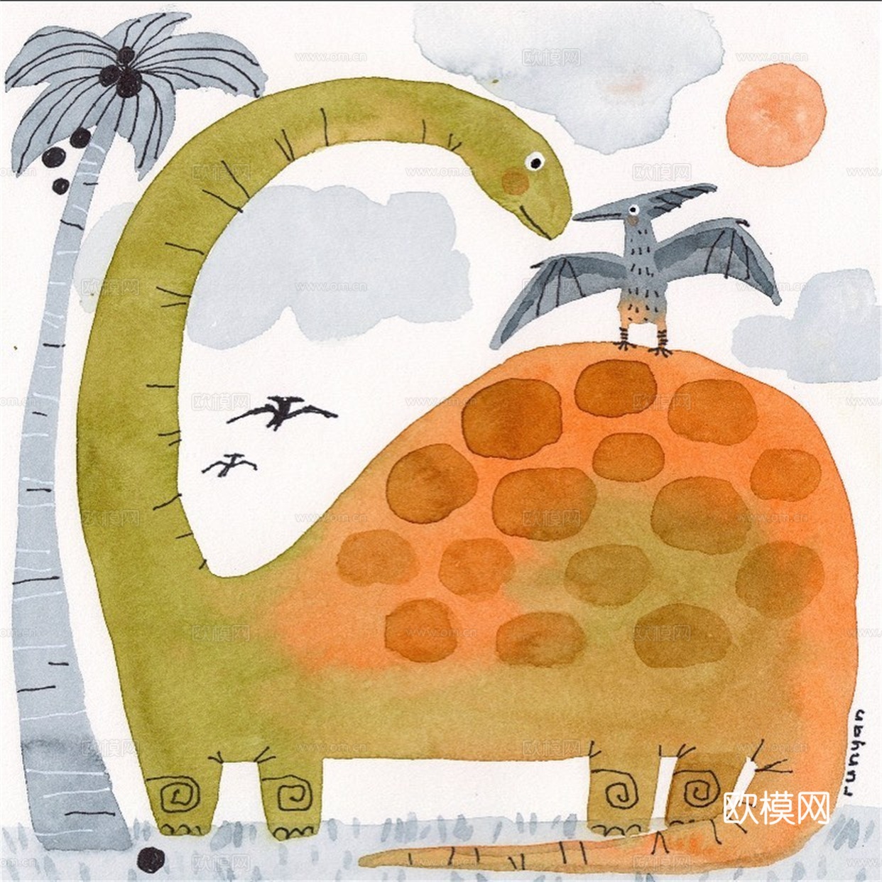 可爱动物手绘创意童趣插画猫咪动物插画治愈系插画可爱儿童插画下载