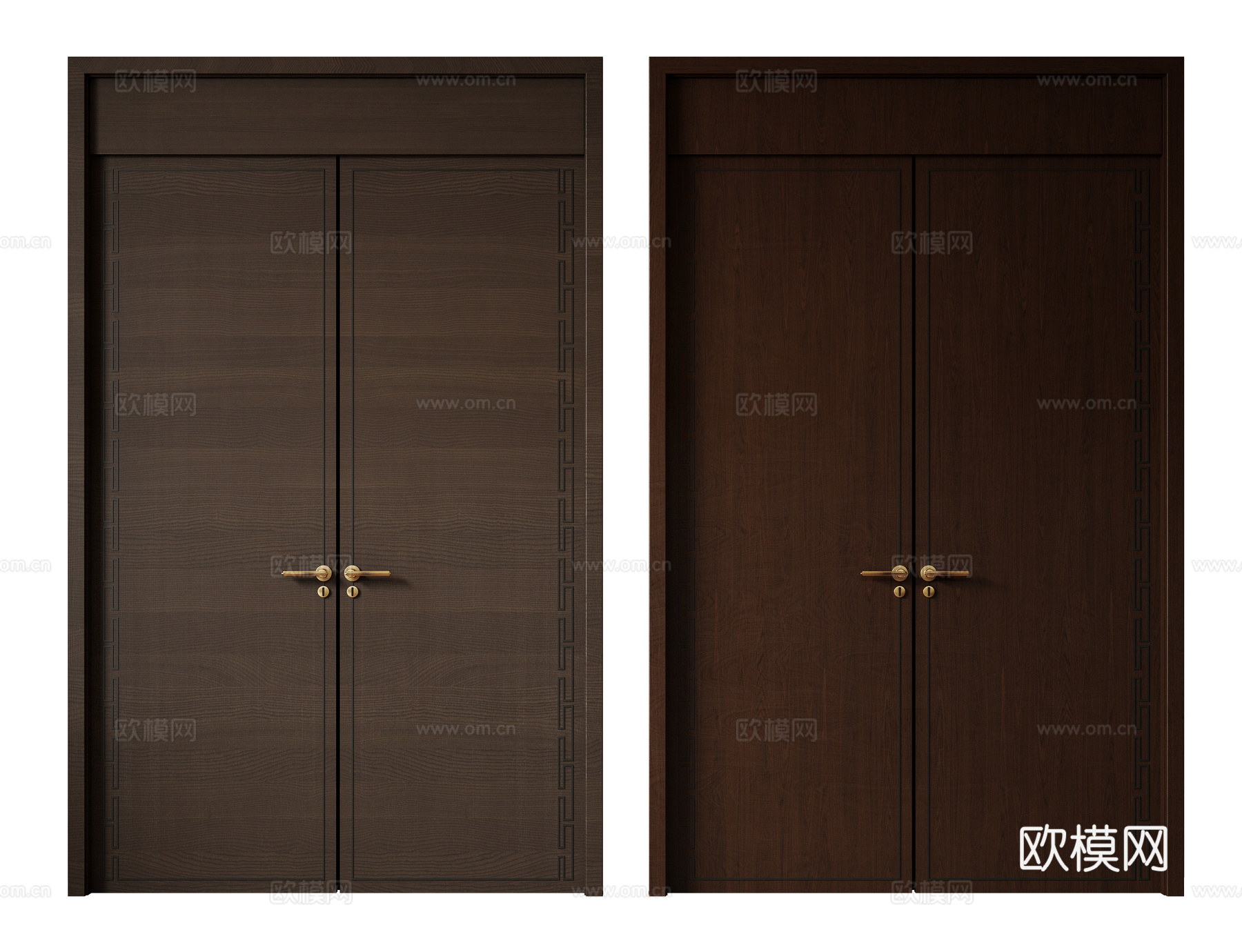 新中式侘寂双开门 中古平开门 入户门 防盗门 通顶对开门 别su模型