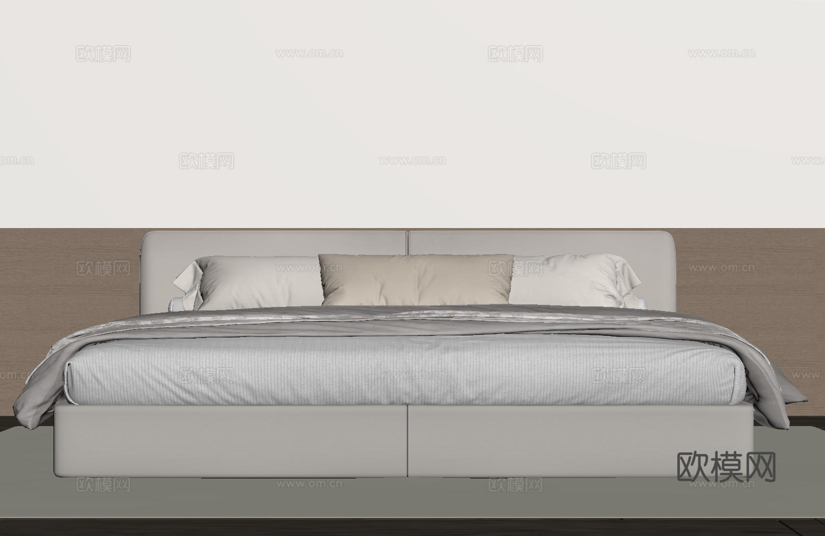 现代意式双人床 皮质床 布艺双人床 中古主卧床 地台床 极简su模型