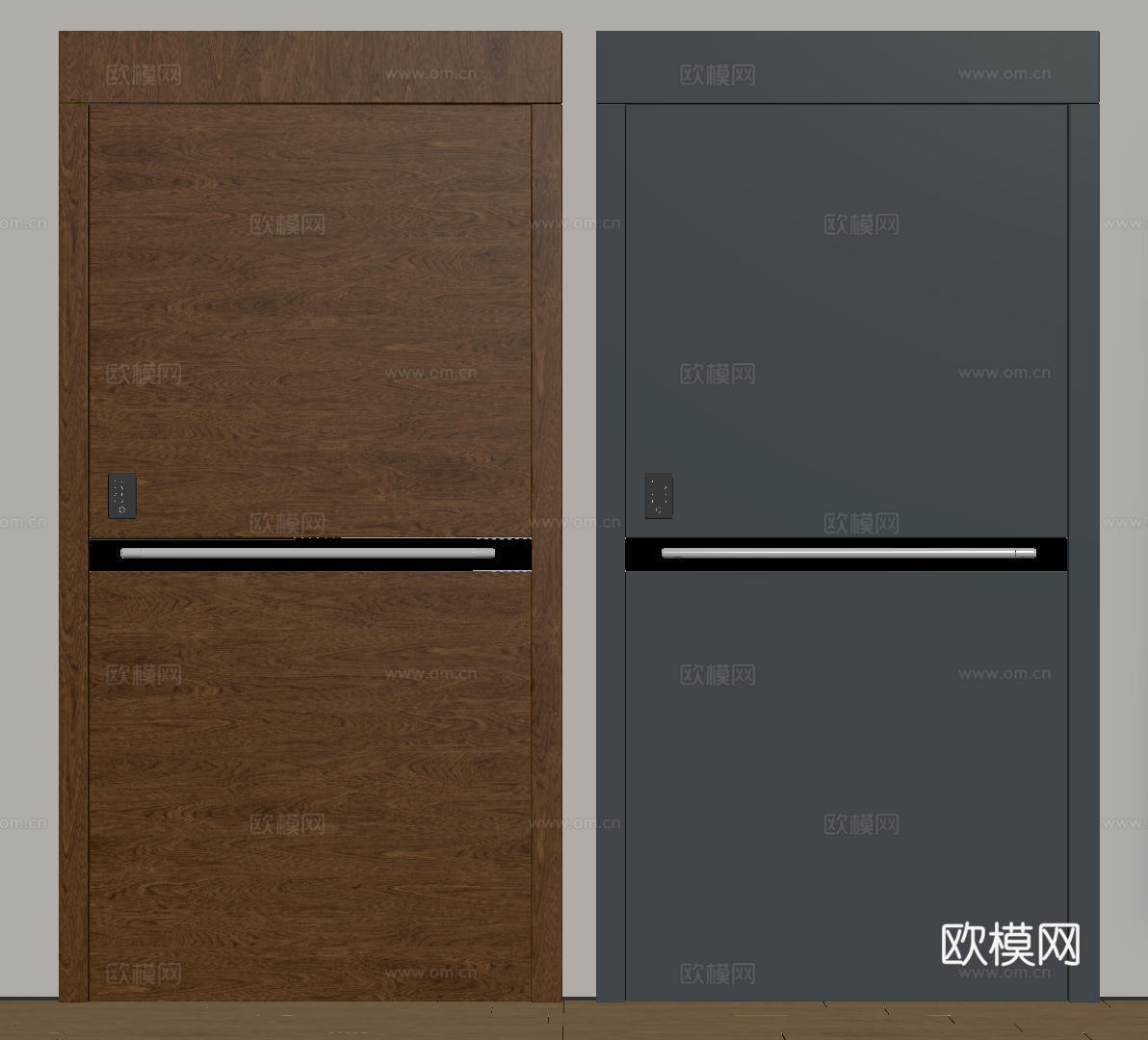 现代极简单开门 中古防盗门 通顶入户门 子母门 密码门 别墅su模型