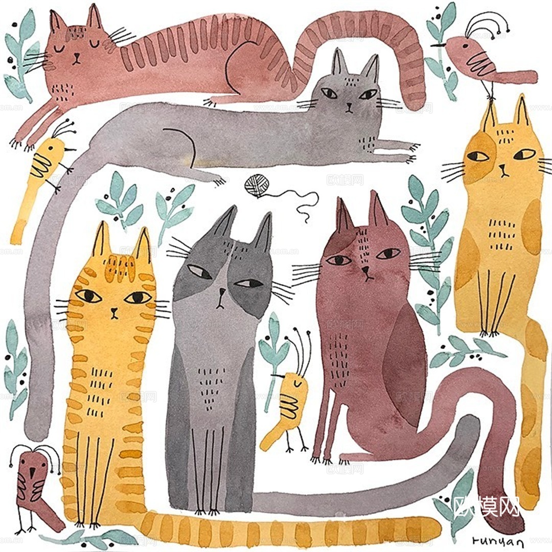 可爱动物手绘创意童趣插画猫咪动物插画治愈系插画可爱儿童插画下载