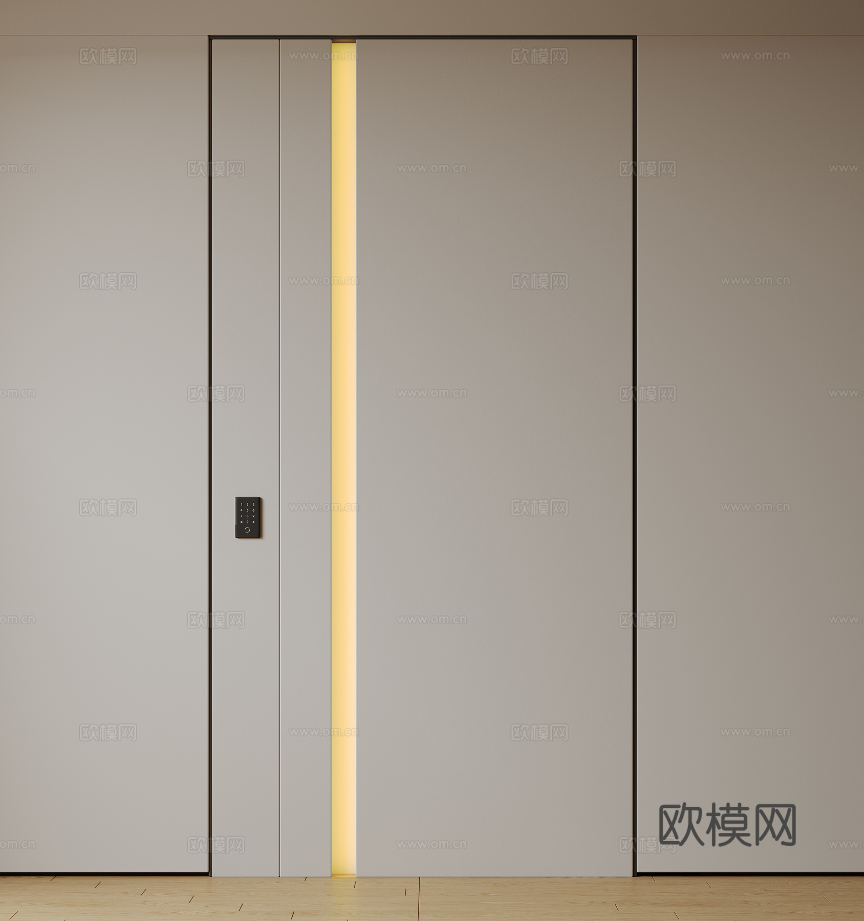 现代极简单开门 中古防盗门 通顶入户门 子母门 密码门 别墅su模型