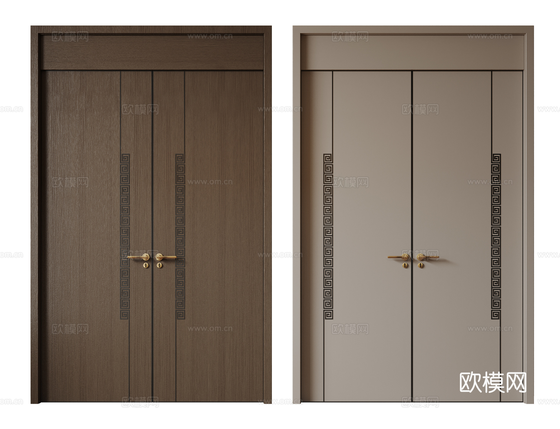 新中式侘寂双开门 中古平开门 入户门 防盗门 通顶对开门 别su模型