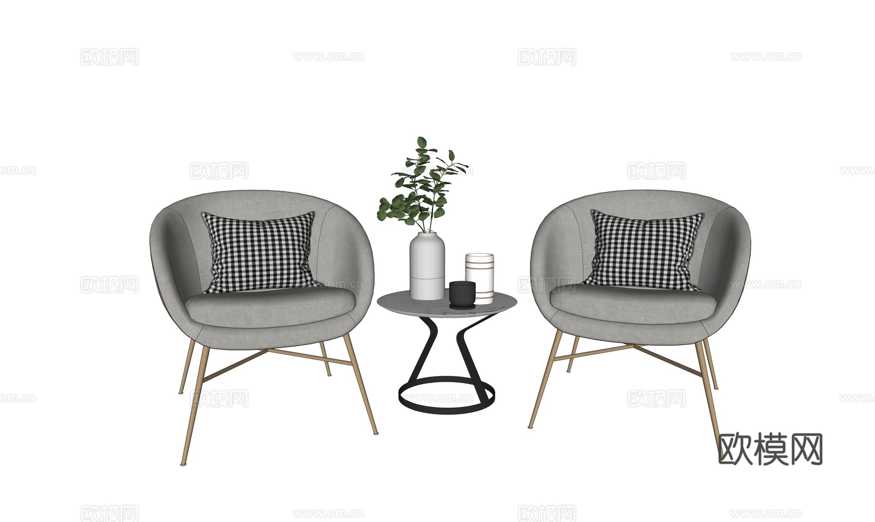 现代休闲椅边几摆件组合su模型