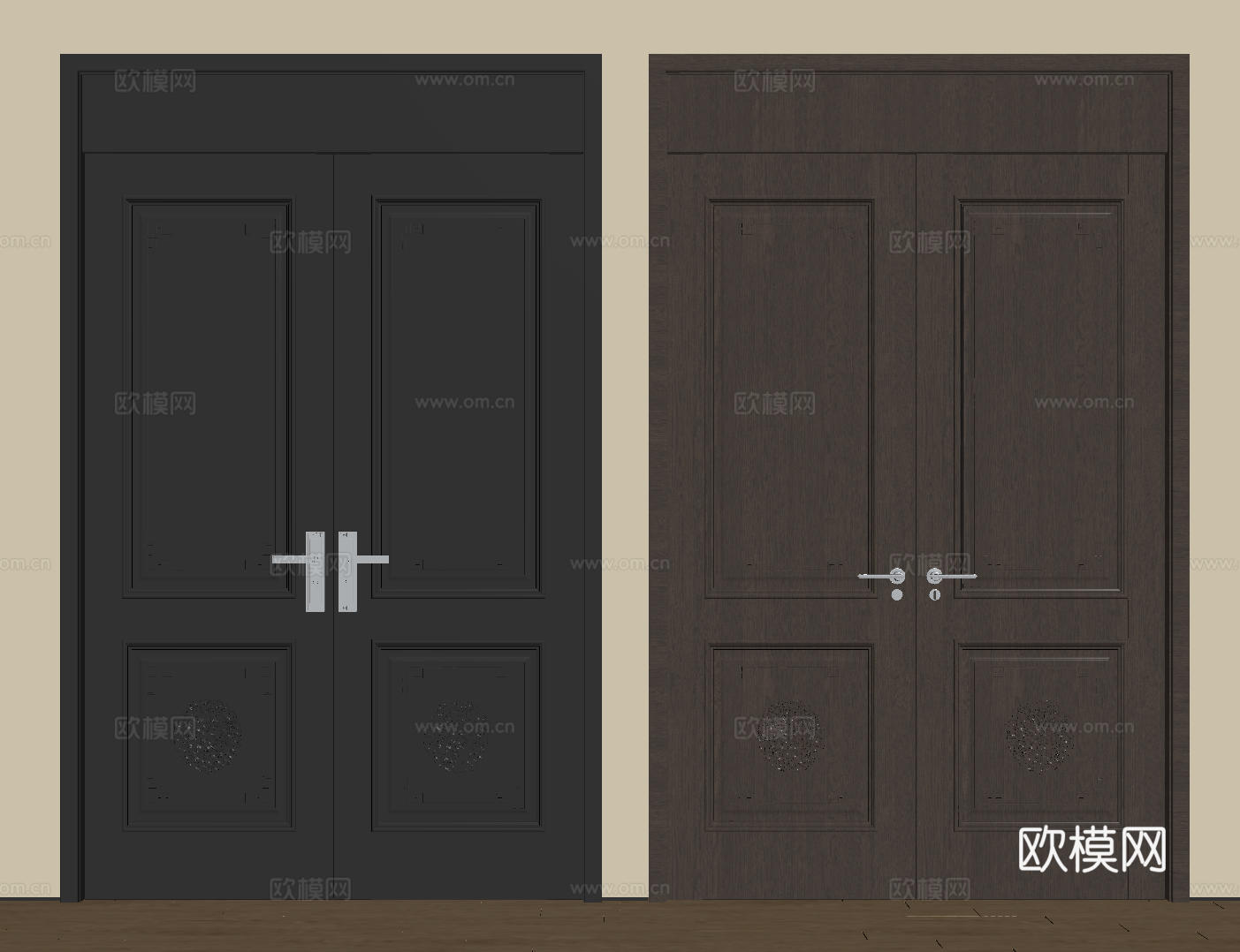 新中式侘寂双开门 中古平开门 入户门 防盗门 通顶对开门 别su模型