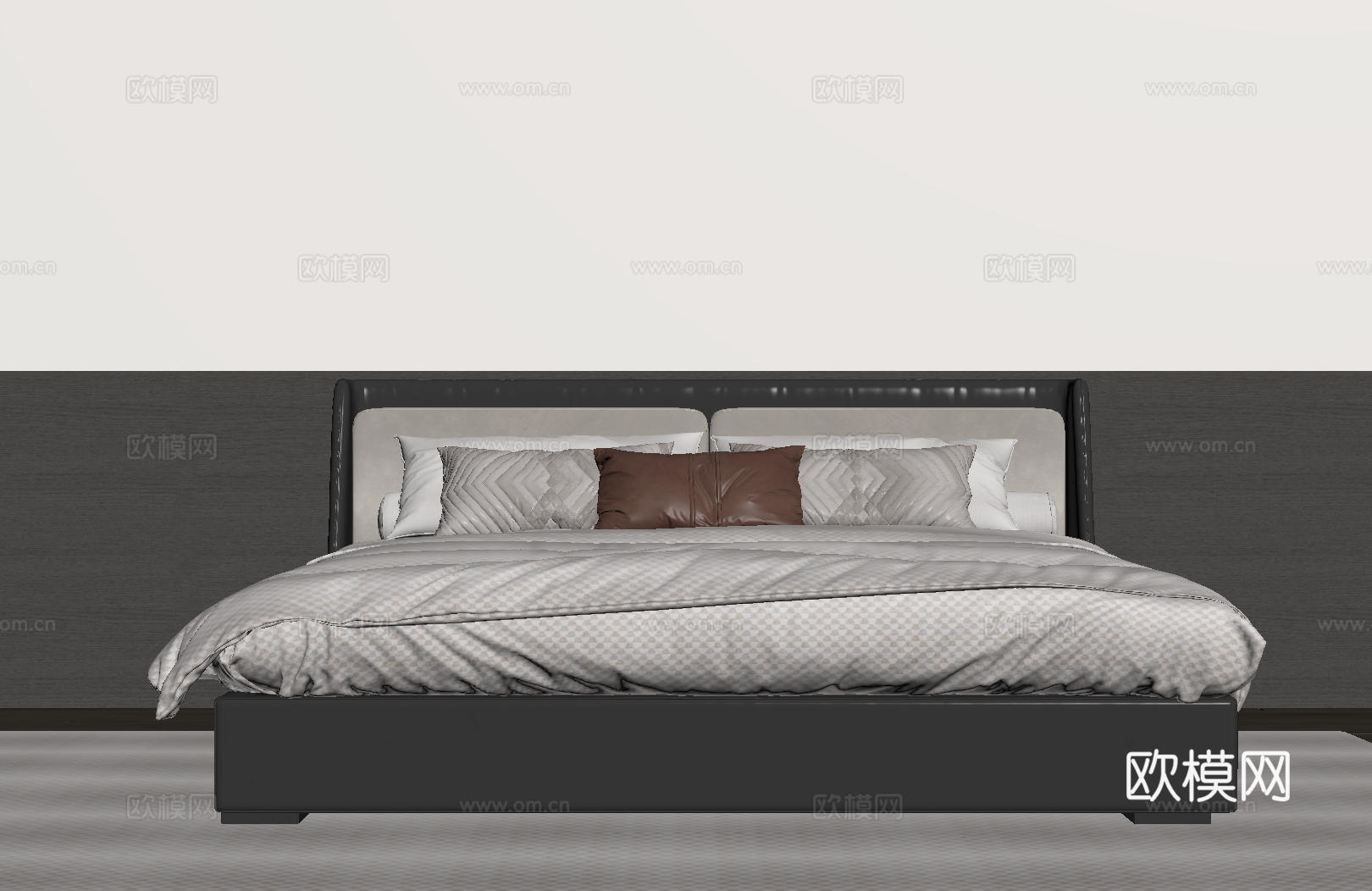 现代意式双人床 皮质床 布艺双人床 中古主卧床 地台床 极简su模型