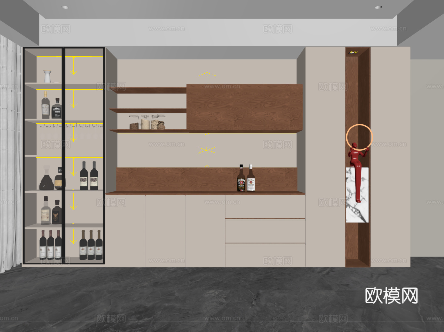 现代定制酒柜 满墙酒柜su模型