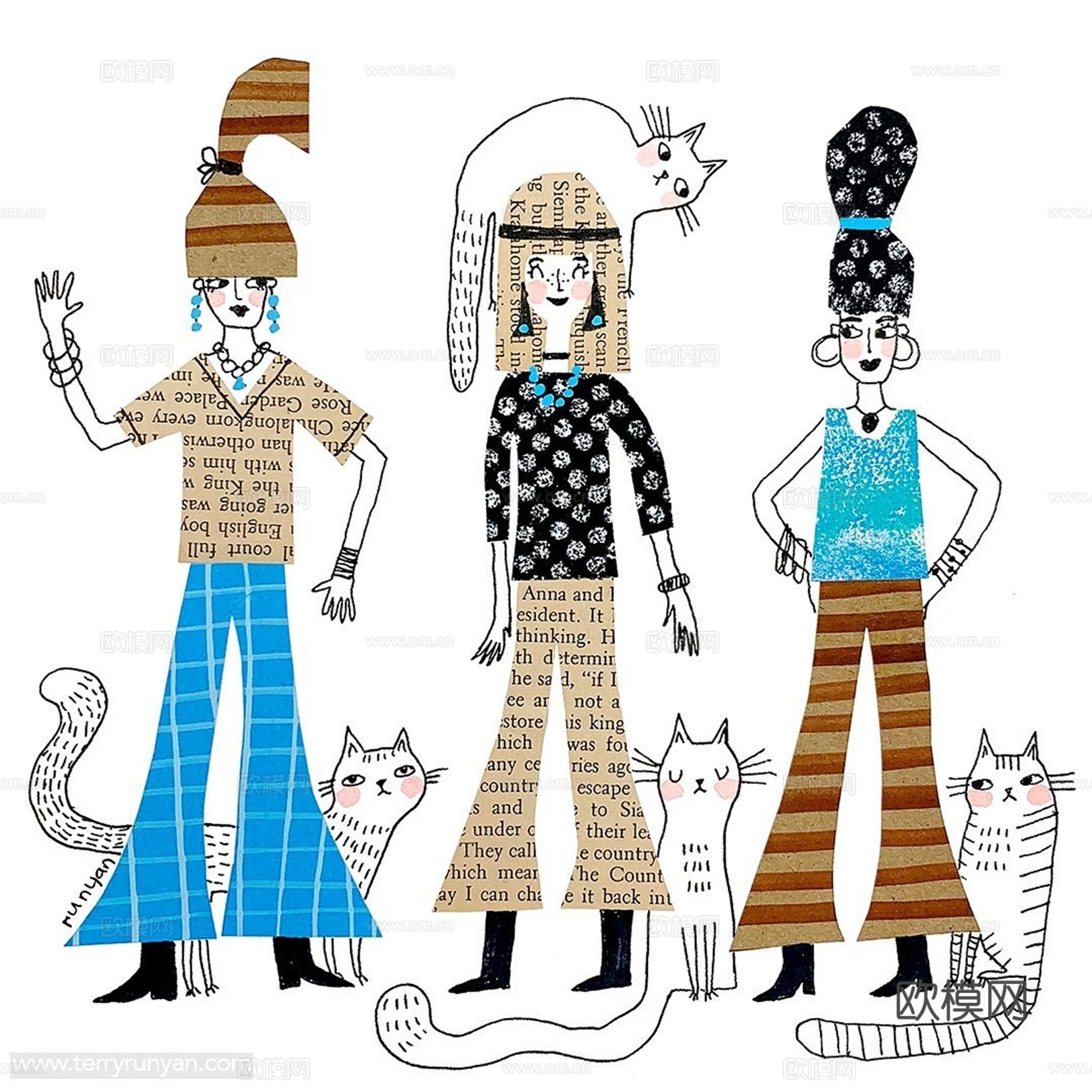 可爱动物手绘创意童趣插画猫咪动物插画治愈系插画可爱儿童插画下载