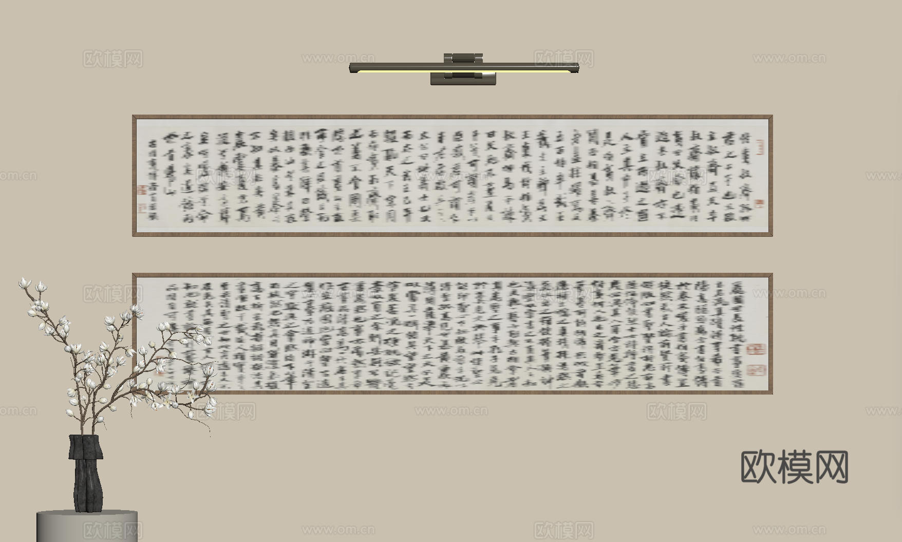 新中式禅意装饰画 宋式挂画 侘寂风挂画 中古风卷轴画 山水字su模型