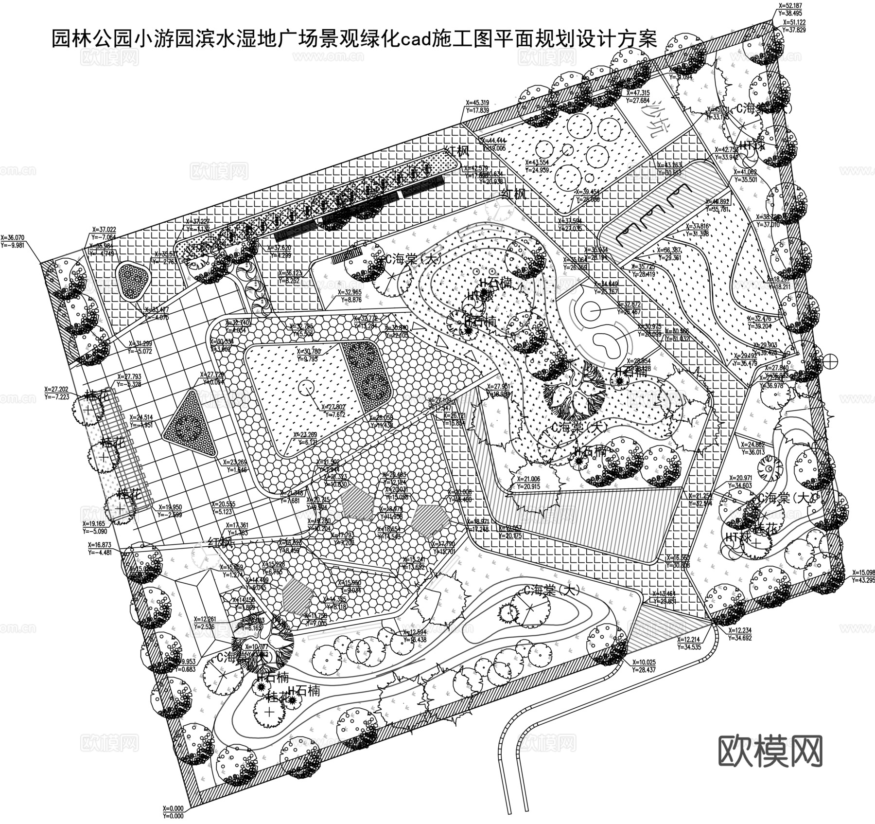 广场公园景观绿化平面图cad施工图
