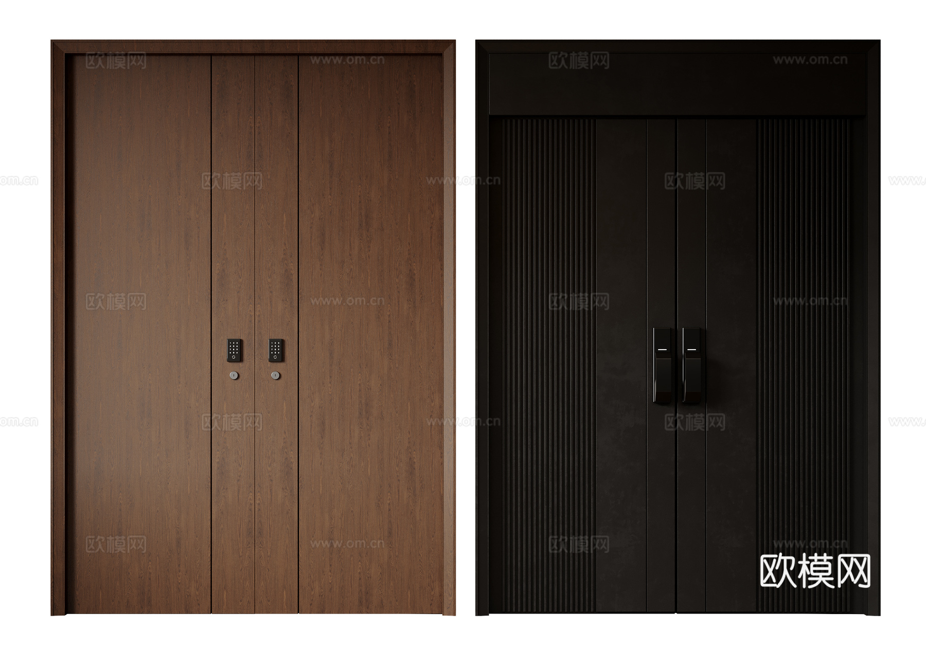 现代极简双开门 中古平开门 入户门 防盗门 通顶对开门 别墅su模型