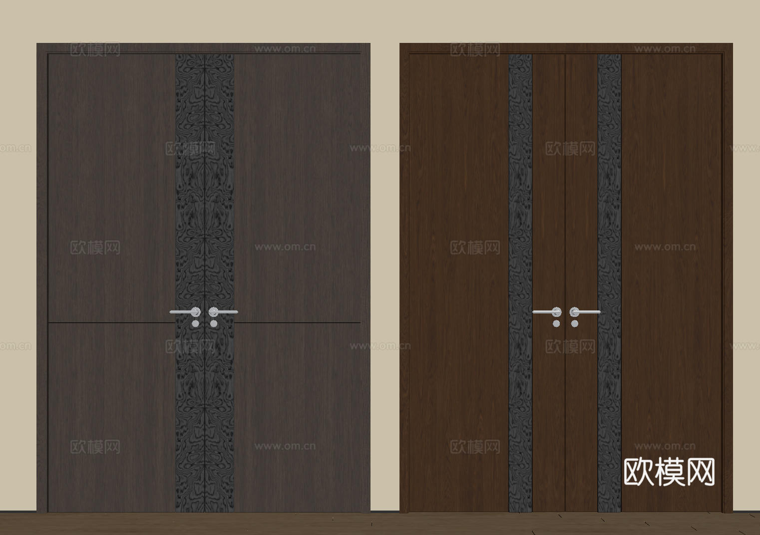 新中式侘寂双开门 中古平开门 入户门 防盗门 通顶对开门 别su模型
