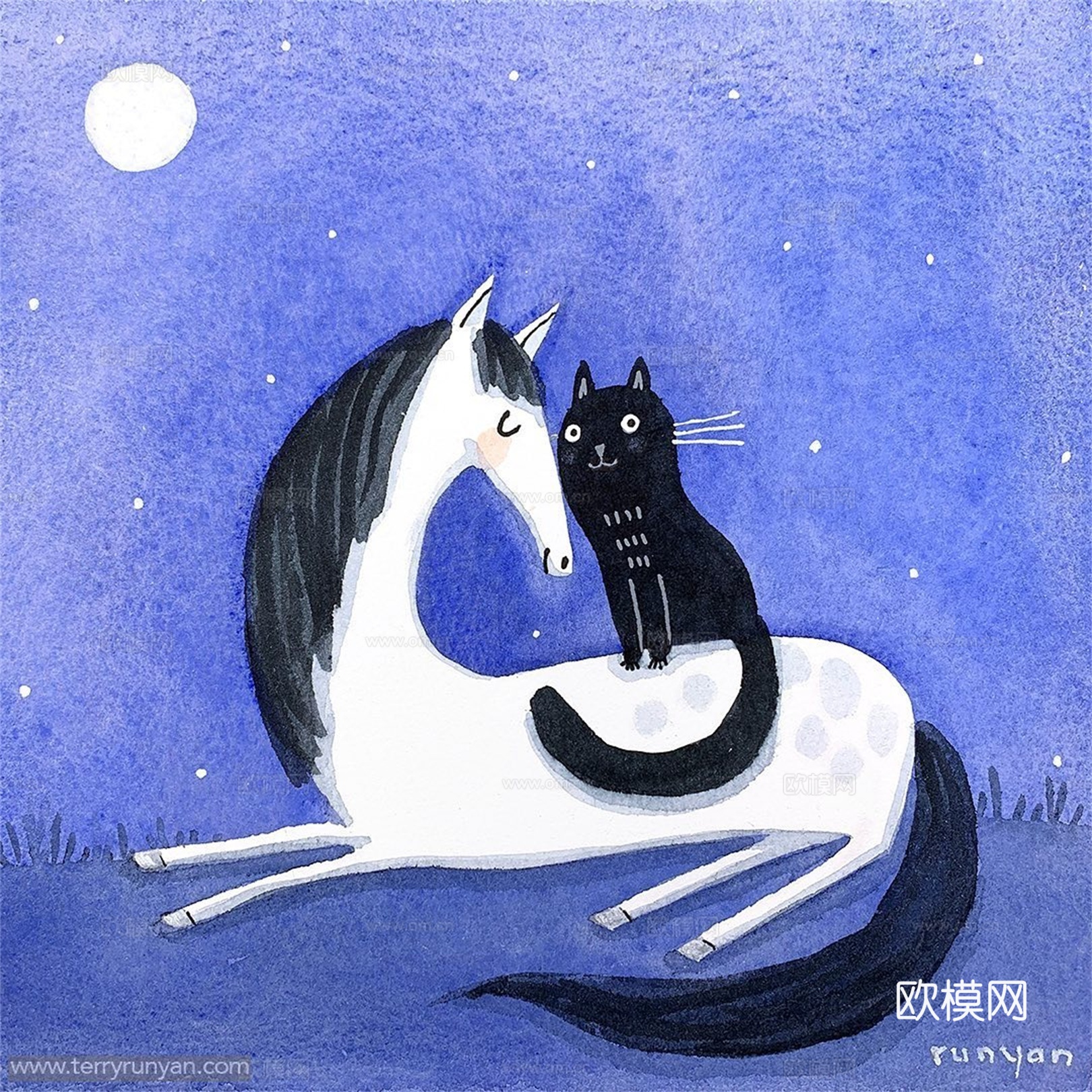 可爱动物手绘创意童趣插画猫咪动物插画治愈系插画可爱儿童插画下载