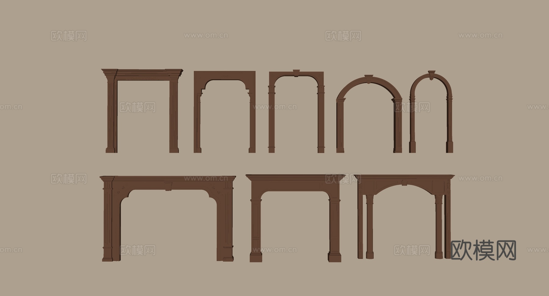 古典欧式实木门套 深棕色雕花门窗套线 别墅酒店背景墙边框su模型
