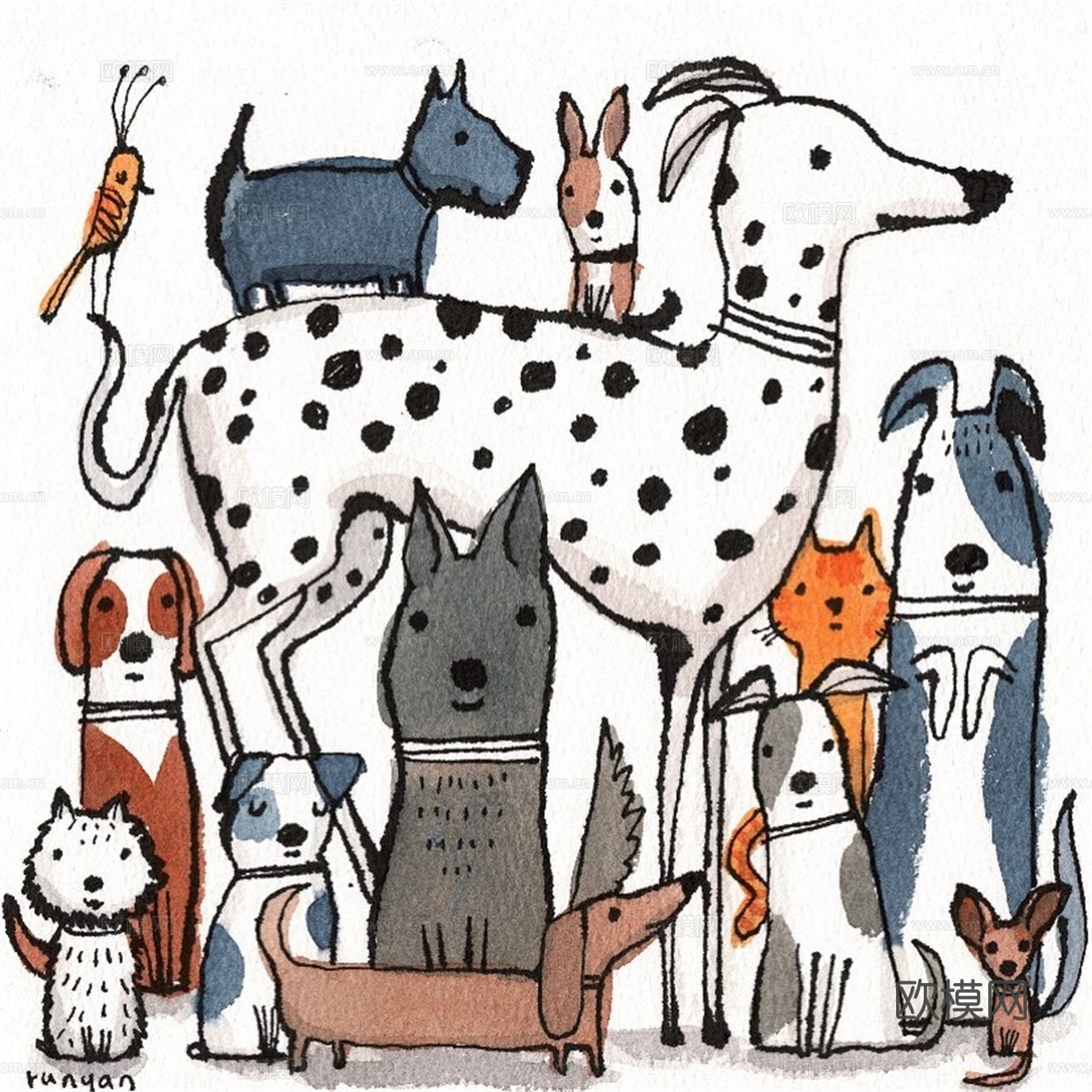 可爱动物手绘创意童趣插画猫咪动物插画治愈系插画可爱儿童插画下载