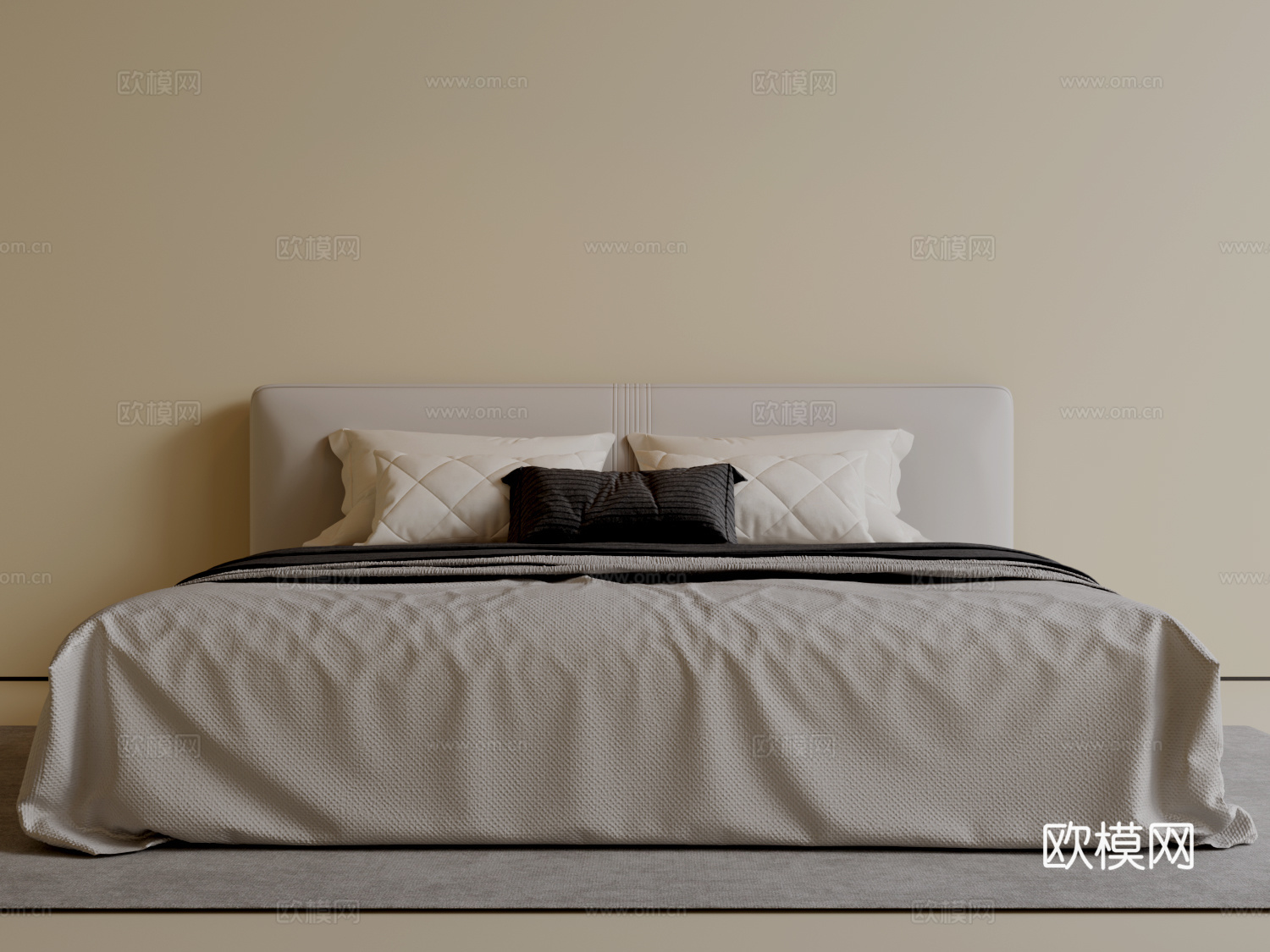 现代意式双人床 皮质床 布艺双人床 中古主卧床 地台床 极简3d模型下载