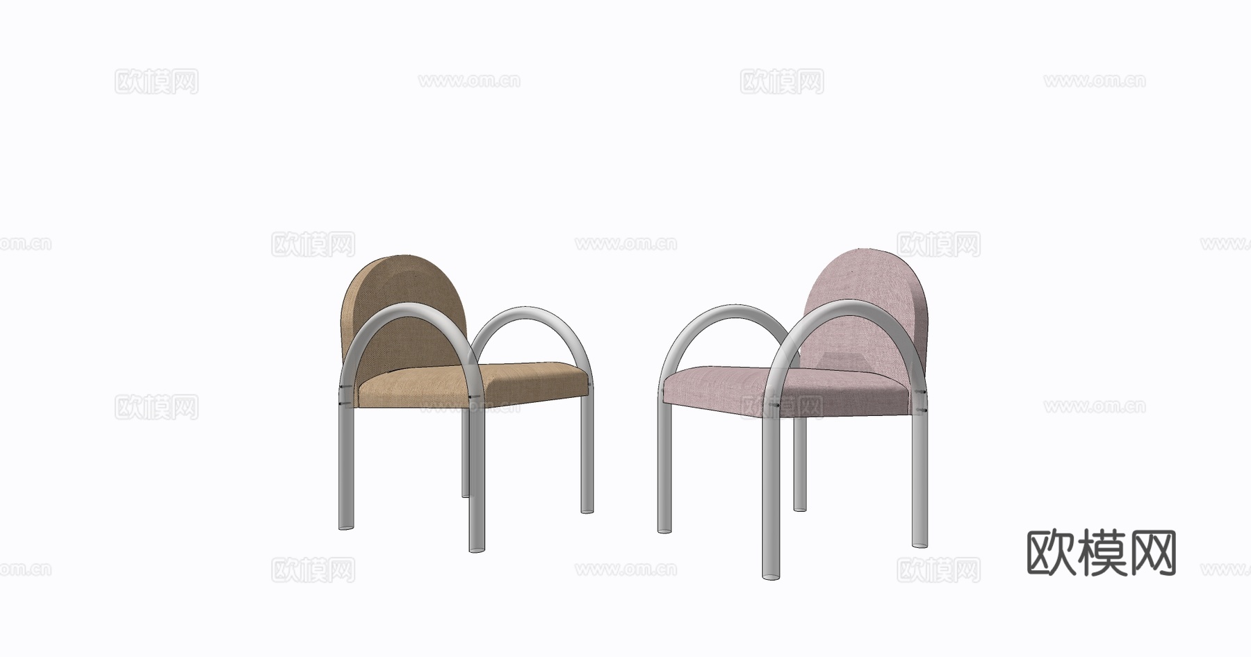 现代简约弧形靠背餐椅 玻璃框架布艺软垫 北欧风餐椅su模型