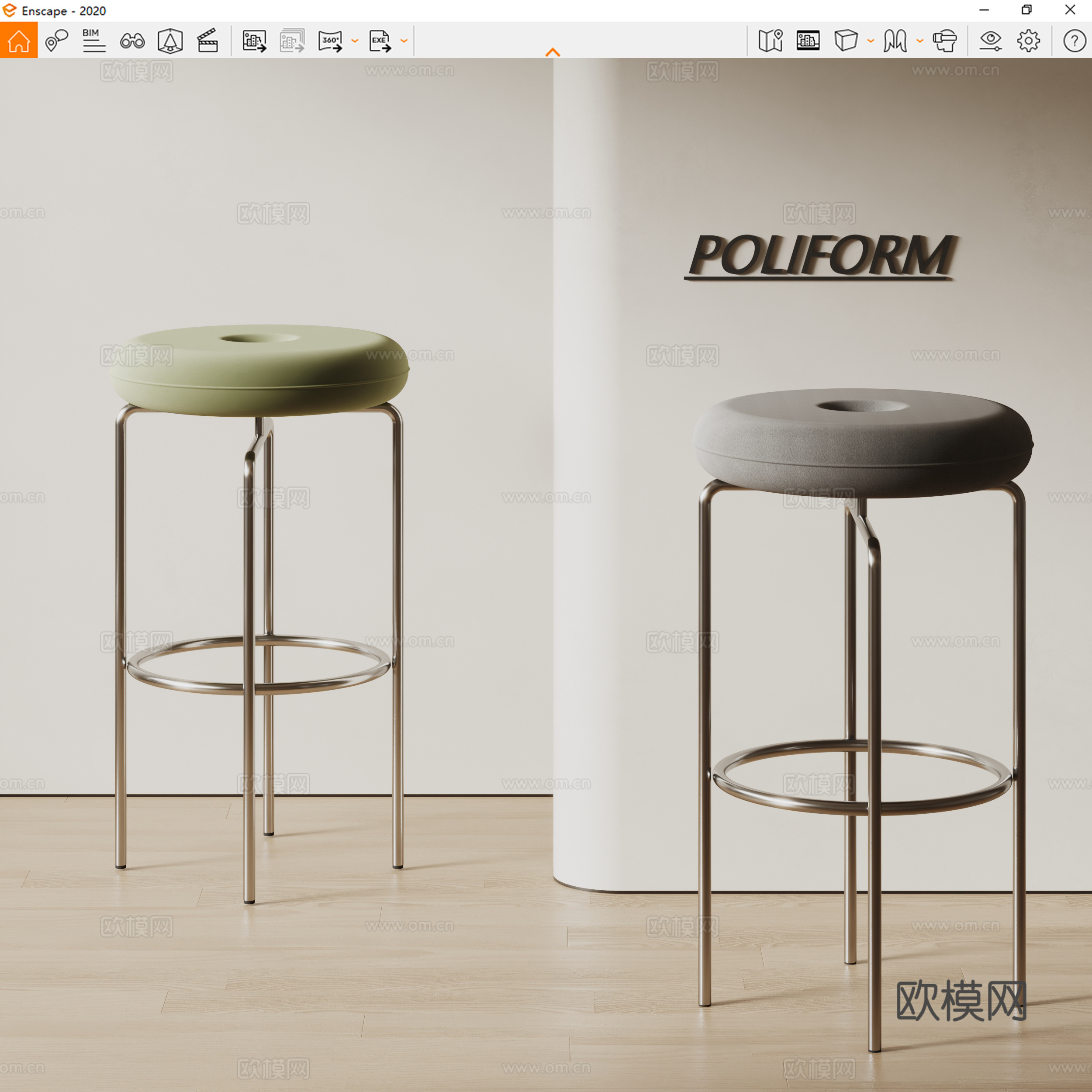 poliform现代吧椅 布艺吧凳 极简吧椅su模型