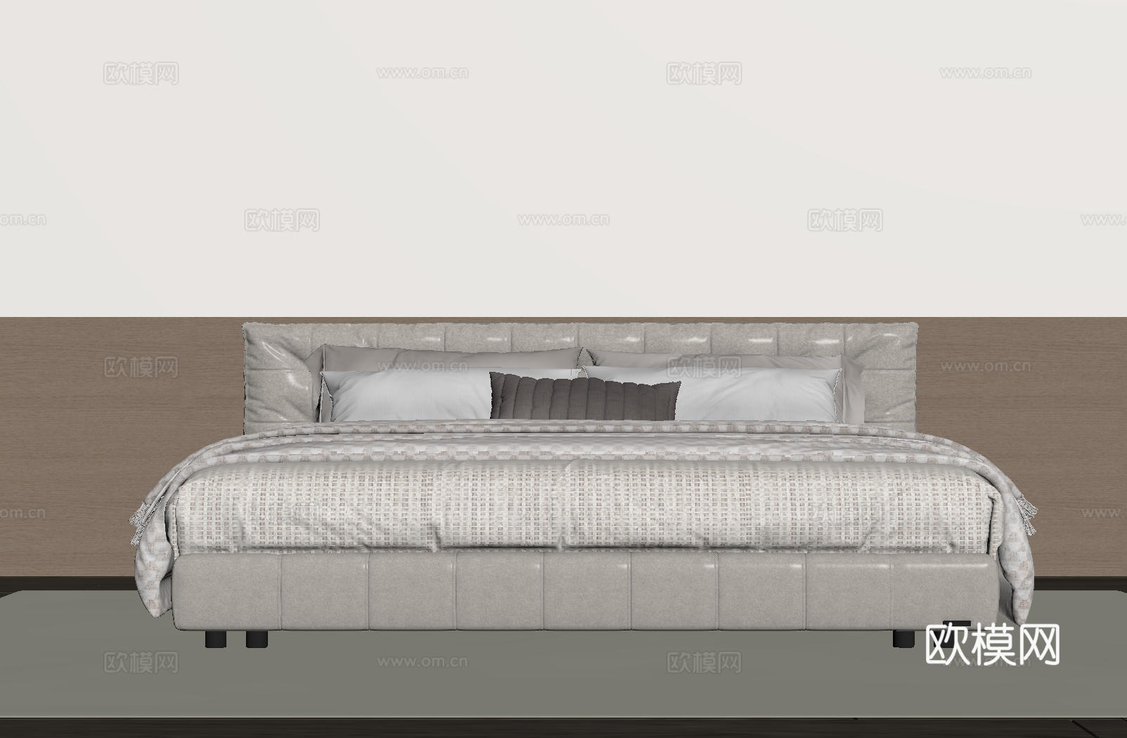 现代意式双人床 皮质床 布艺双人床 中古主卧床 地台床 极简su模型