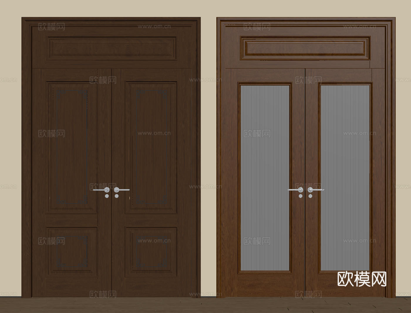 新中式侘寂双开门 中古平开门 入户门 防盗门 通顶对开门 别su模型