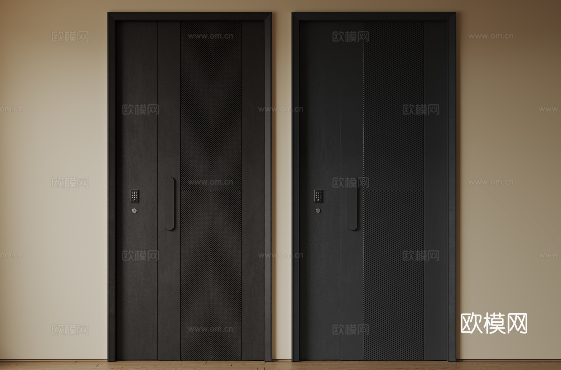 现代极简单开门 中古防盗门 通顶入户门 子母门 密码门 别墅su模型