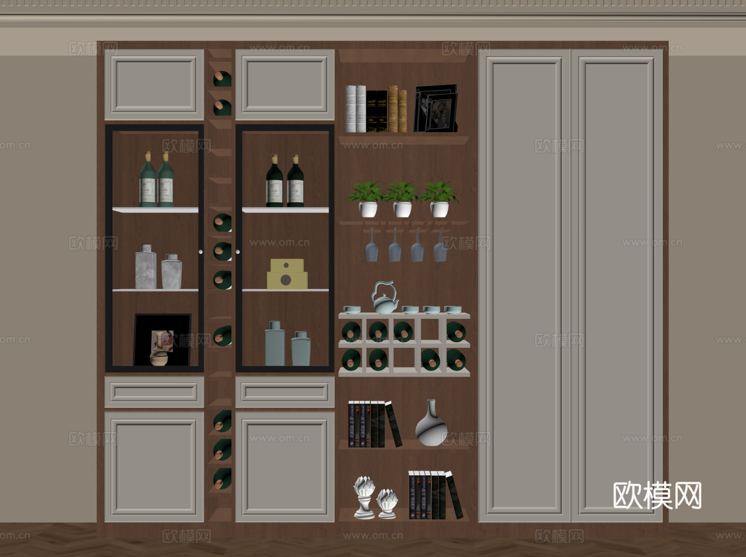 中古风酒柜 餐边柜su模型