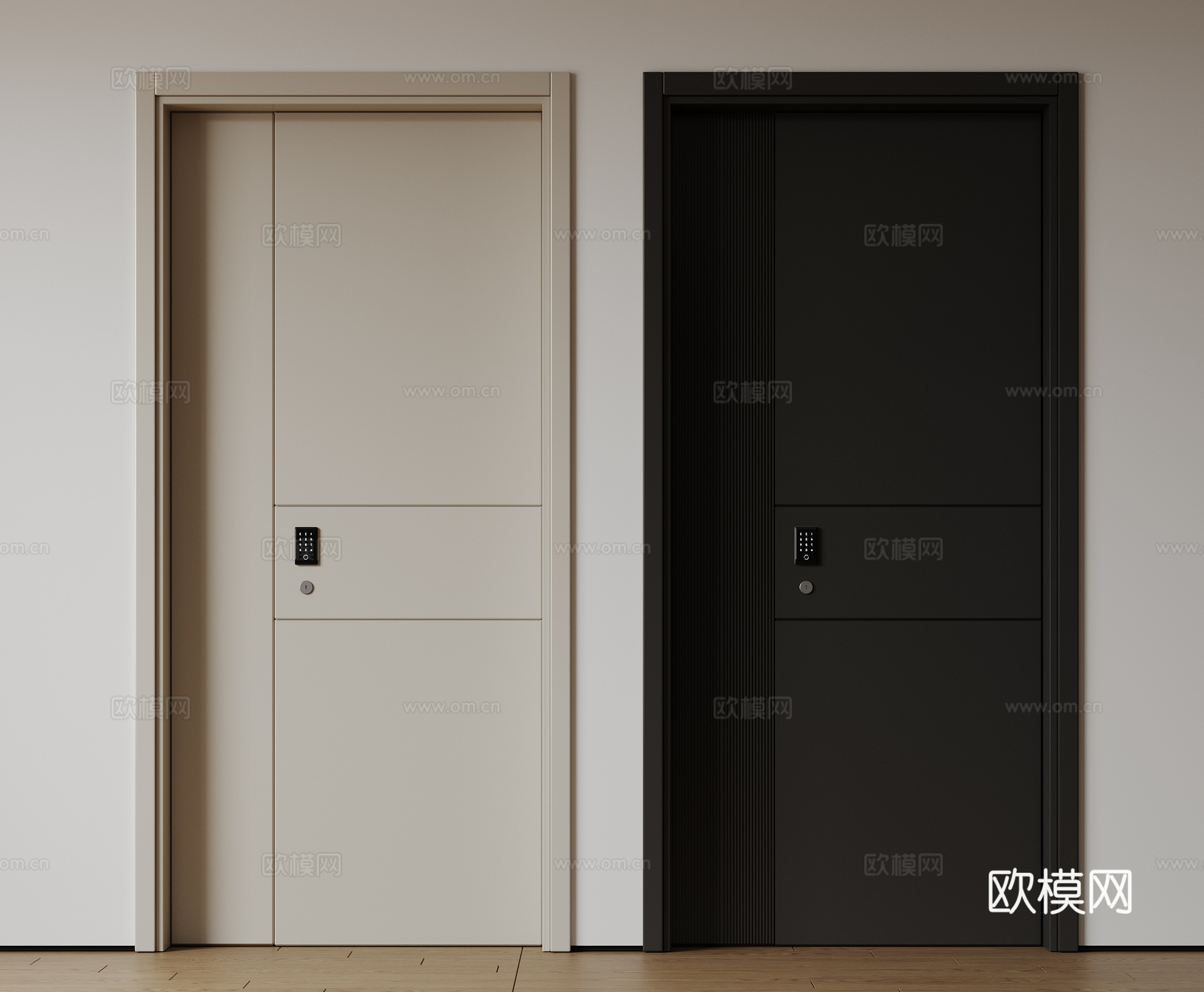 现代极简单开门 中古防盗门 通顶入户门 子母门 密码门 别墅su模型