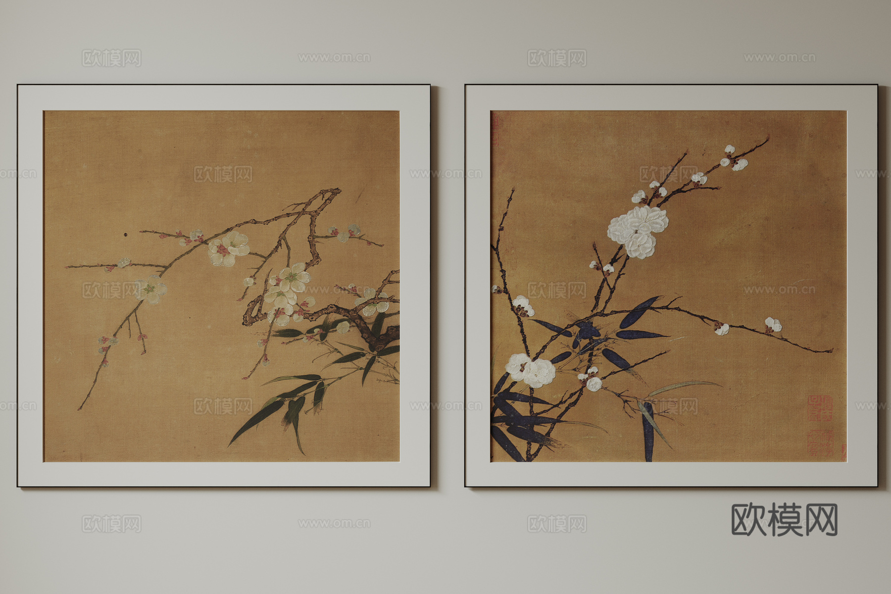 新中式禅意装饰画 宋式挂画 侘寂风挂画 中古风卷轴画 山水字su模型