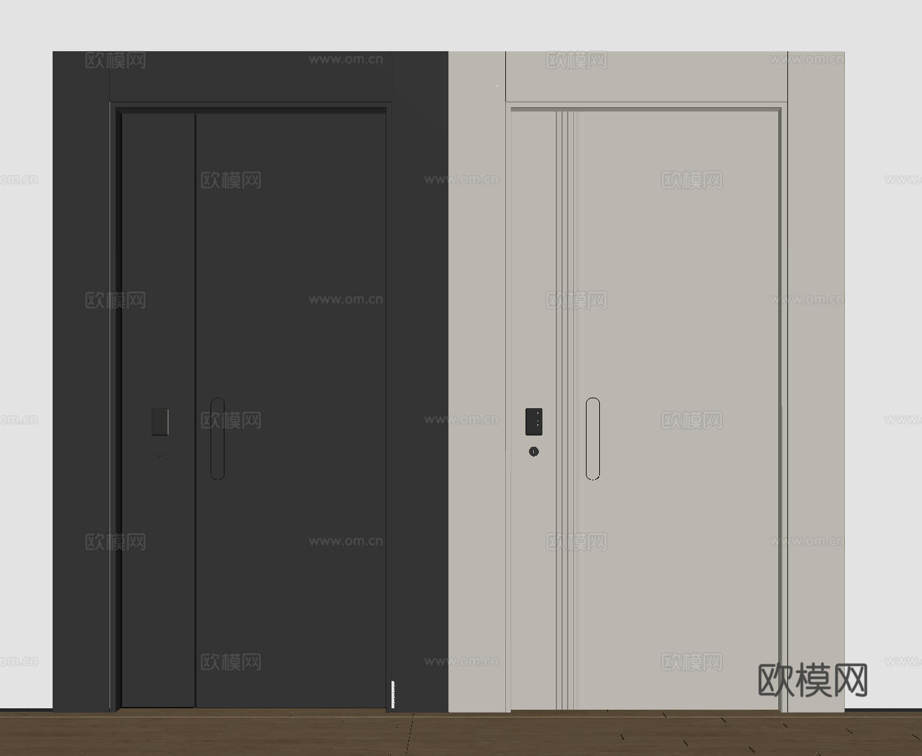 现代极简单开门 中古防盗门 通顶入户门 子母门 密码门 别墅su模型