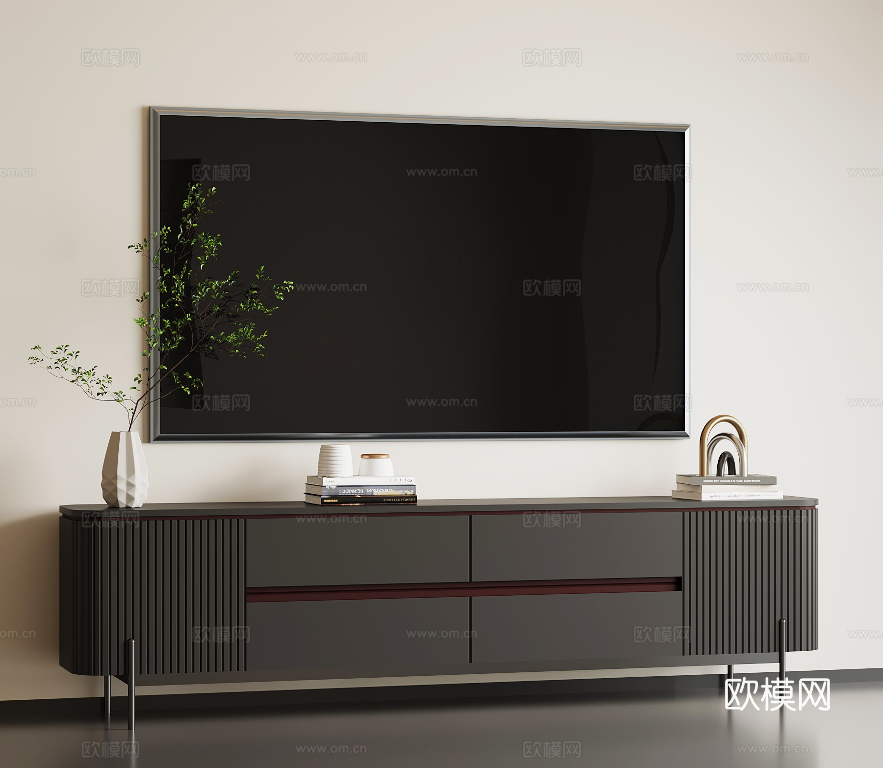 现代意式电视柜su模型