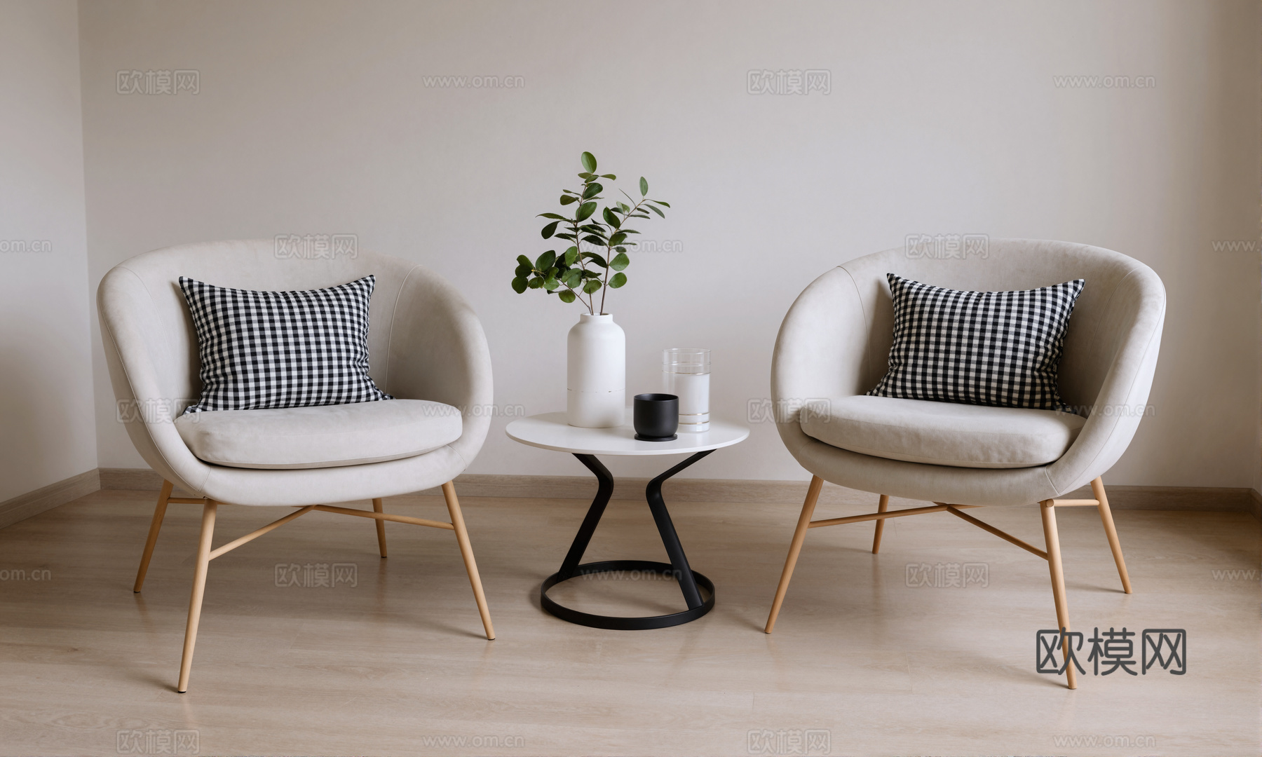 现代休闲椅边几摆件组合su模型