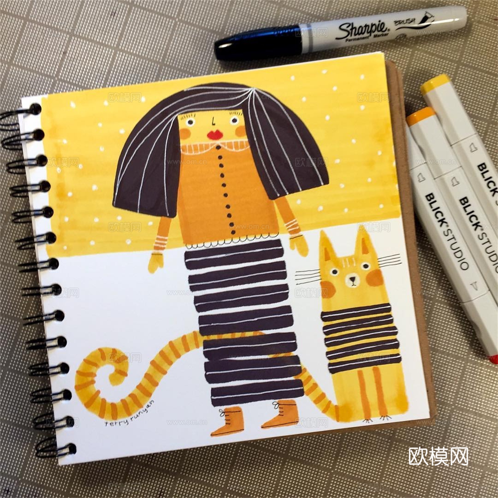 可爱动物手绘创意童趣插画猫咪动物插画治愈系插画可爱儿童插画下载