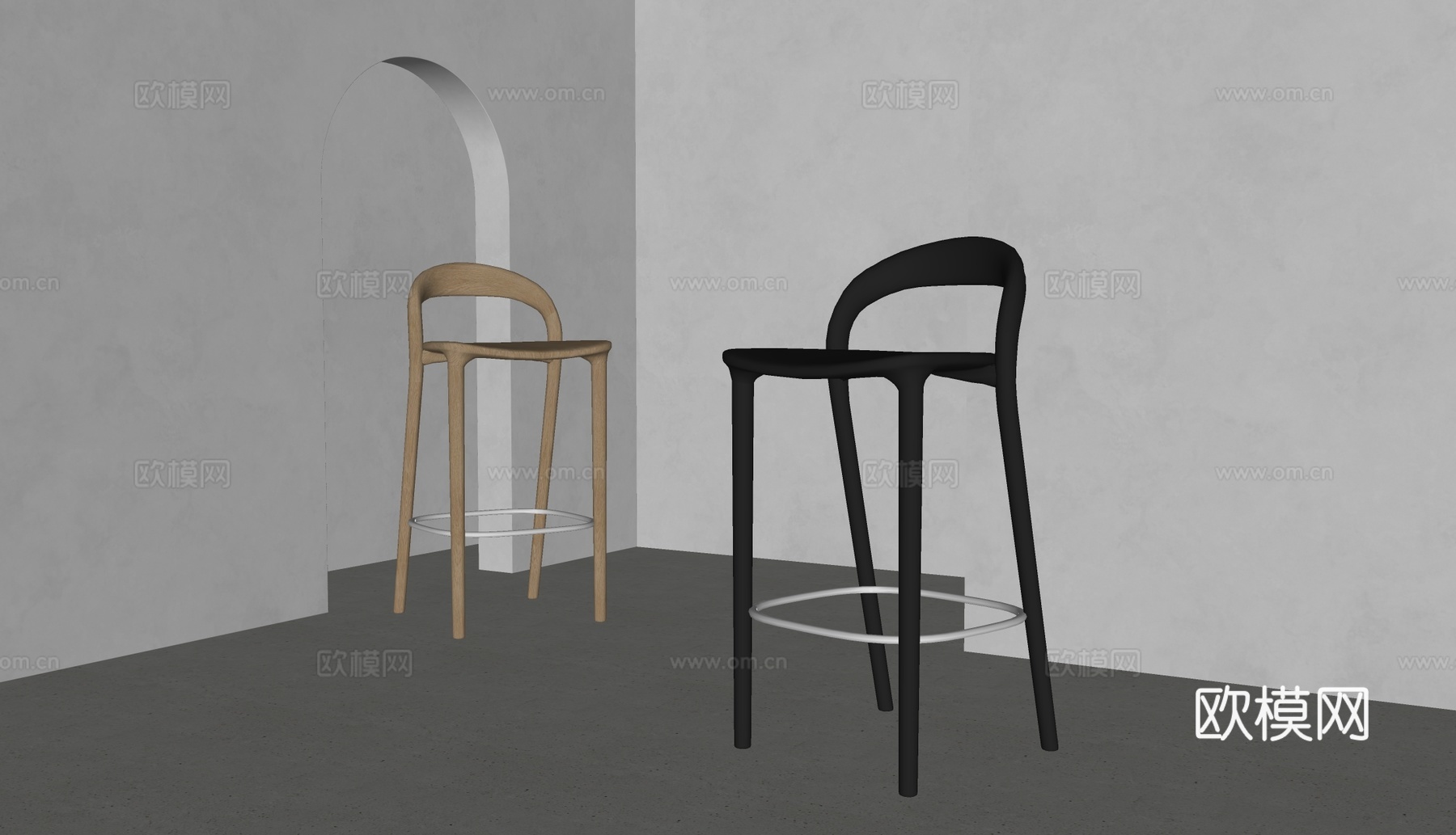 现代吧椅 椅子 实木吧凳su模型