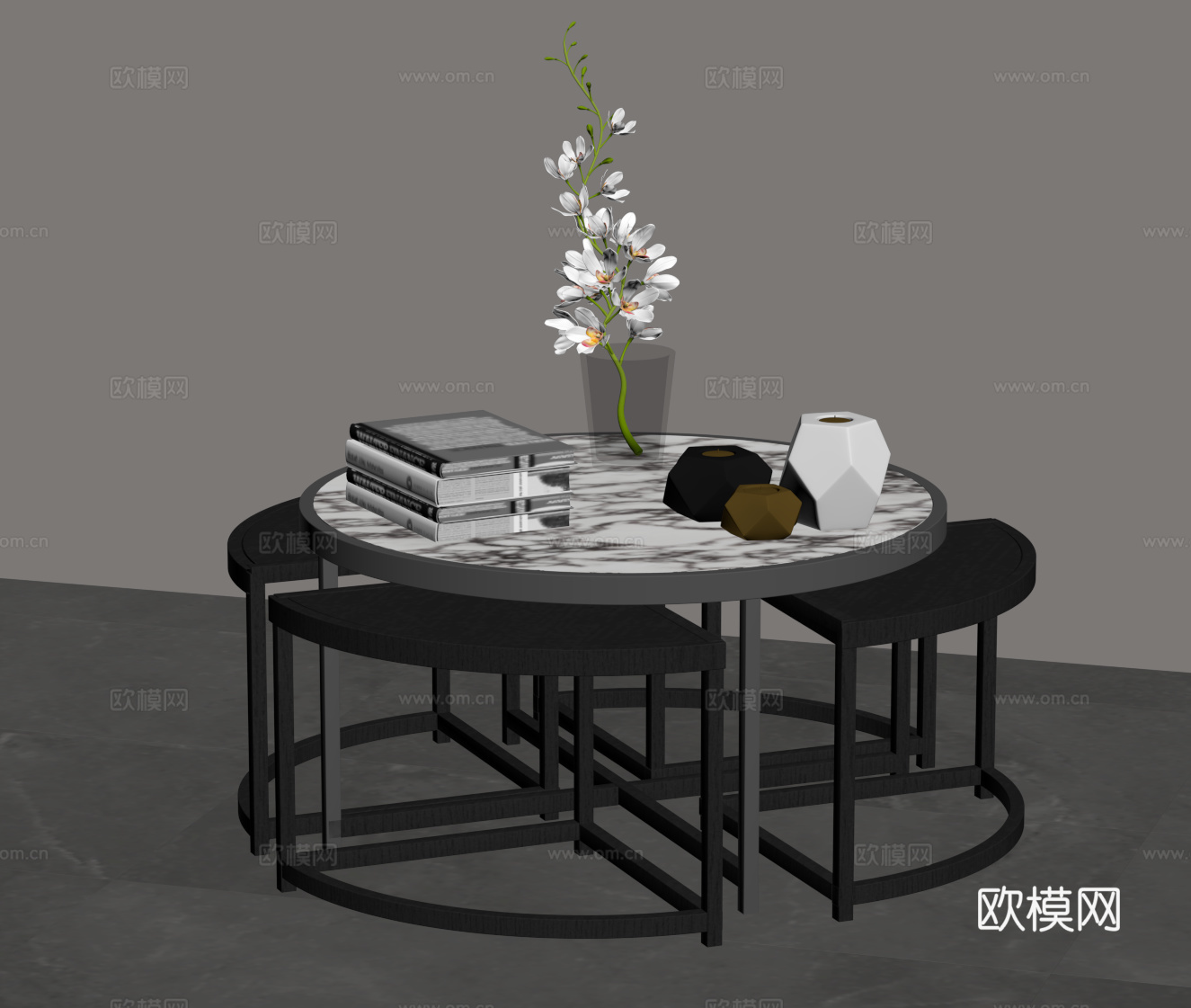 现代意式茶几 大理石茶几 圆形茶几su模型