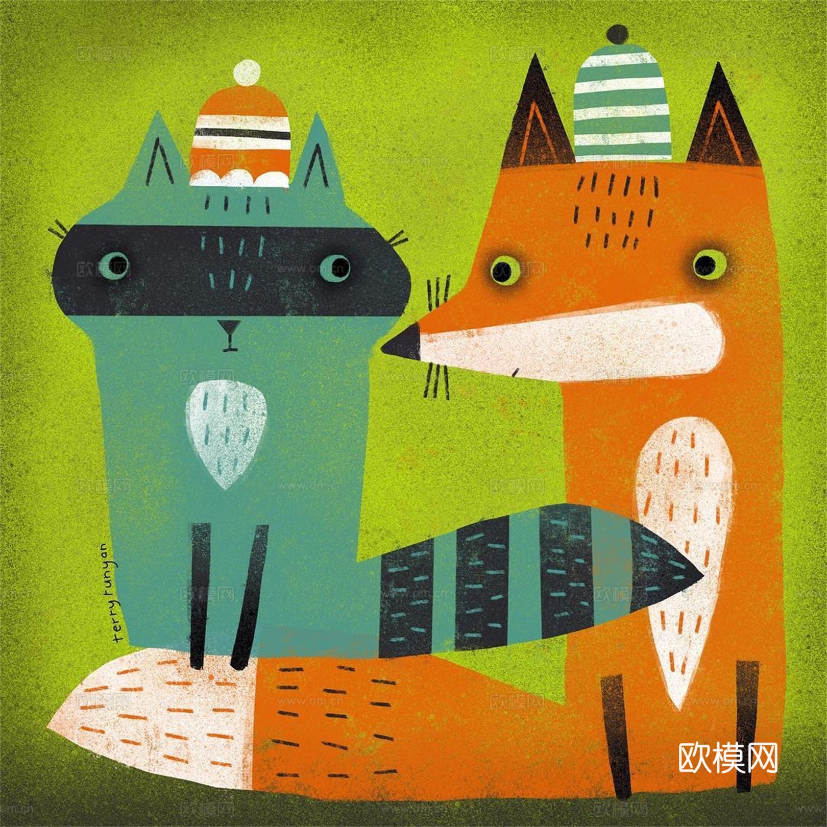 可爱动物手绘创意童趣插画猫咪动物插画治愈系插画可爱儿童插画下载