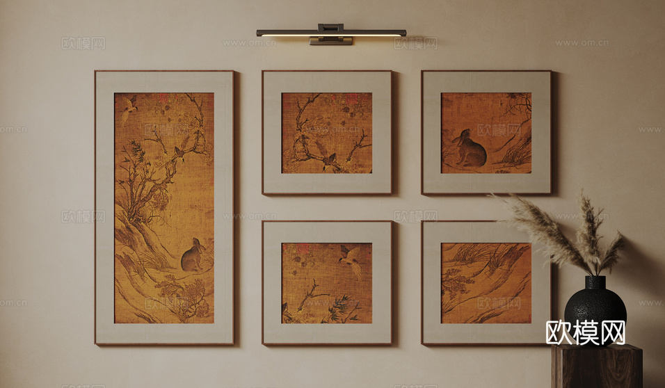 新中式禅意装饰画 宋式挂画 侘寂风挂画 中古风卷轴画 山水字3d模型下载_ID16273159_3dmax免费模型-欧模网