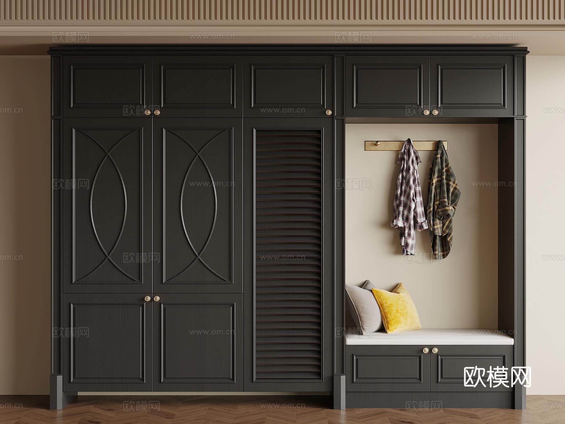 法式复古玄关柜 衣柜su模型