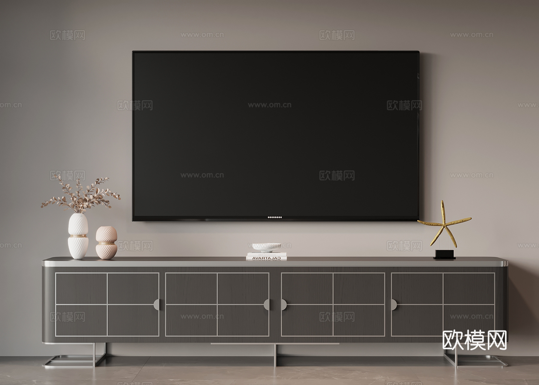 现代意式电视柜su模型