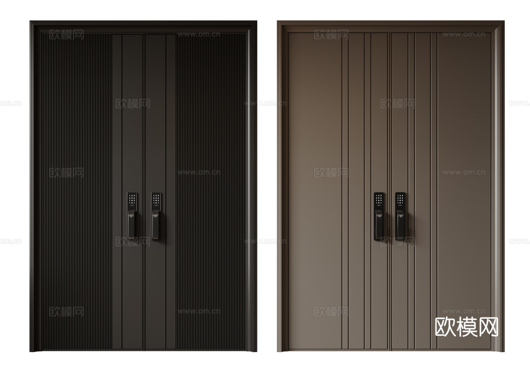 现代极简双开门 中古平开门 入户门 防盗门 通顶对开门 别墅su模型