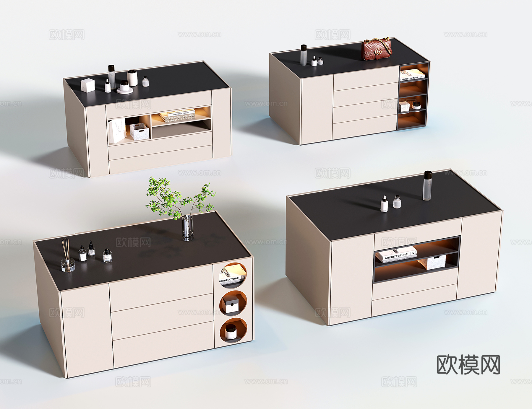 现代衣帽间中岛柜 首饰柜 收纳柜su模型