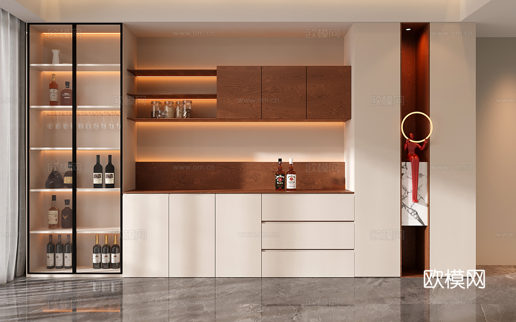 现代定制酒柜 满墙酒柜su模型