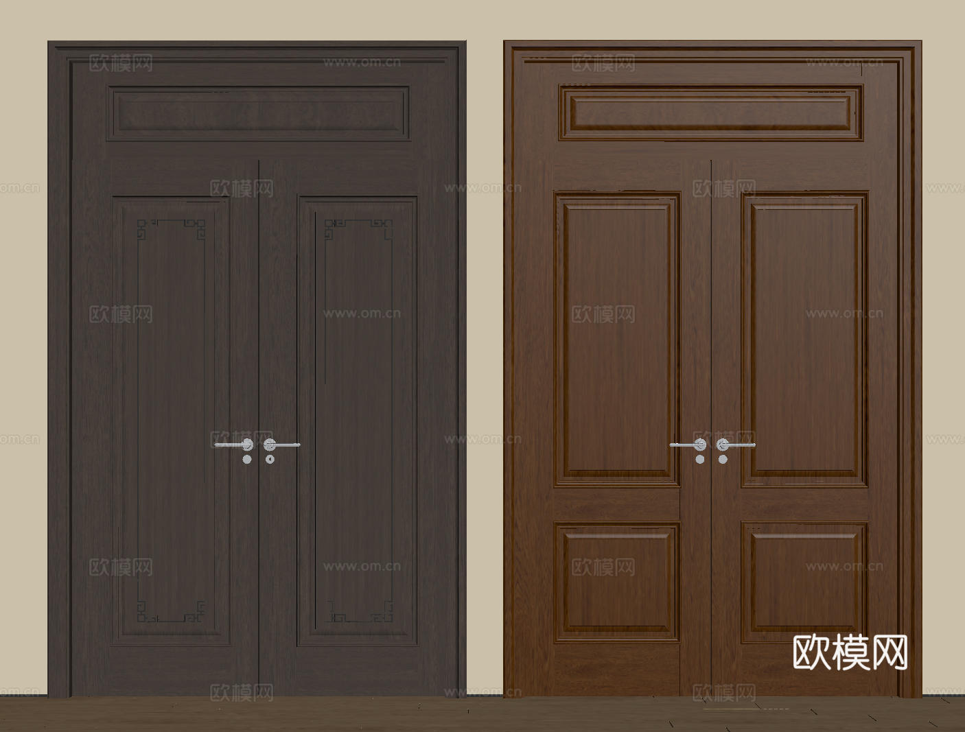 新中式侘寂双开门 中古平开门 入户门 防盗门 通顶对开门 别su模型