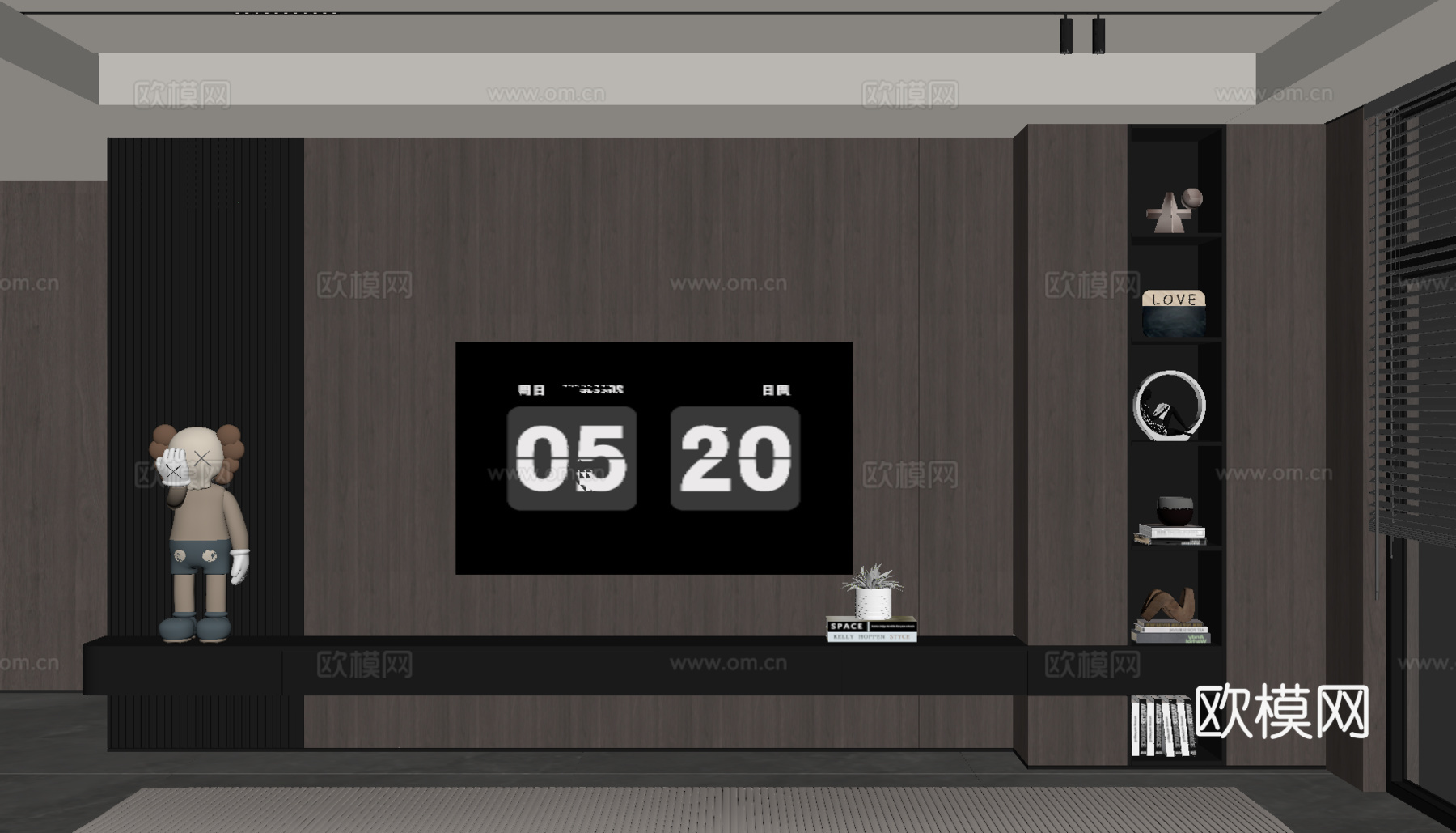 现代意式电视背景墙su模型